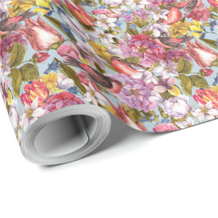 Papier Cadeau Motif floral Foliage Oiseaux Papillons Peony