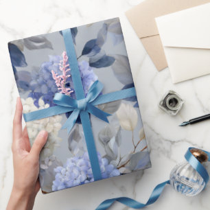 Papier Cadeau Motif floral gris hydrangea bleu doux