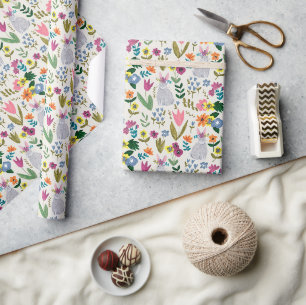 Papier Cadeau Motif floral gris lapin de Pâques