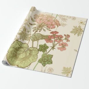 Papier Cadeau Motif floral incomparable. Feuillage vert, gomme r