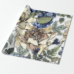 Papier Cadeau Motif floral incomparable. Hydrangea, Peony, wildf