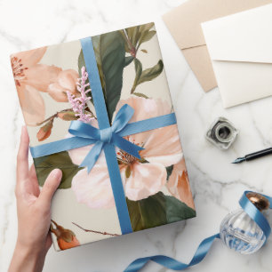 Papier Cadeau Motif floral ivoire de fleur de pêcher tendre