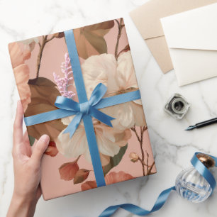 Papier Cadeau Motif floral ivoire Fleur rose élégante