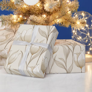 Papier Cadeau Motif floral ivoire tulipe neutre moderne