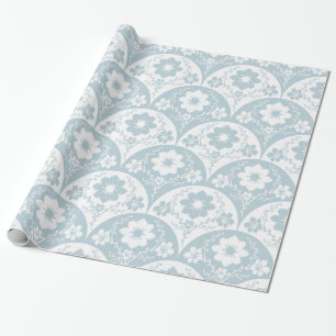Papier Cadeau Motif floral japonais en bleu clair et blanc