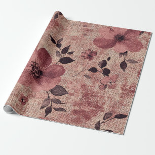 Papier Cadeau Motif Floral Lin Rustique Rose (2)