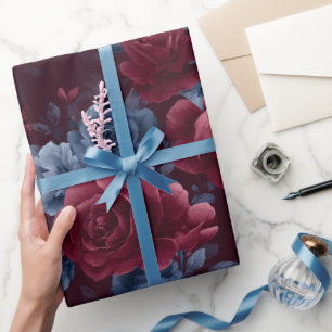 Papier Cadeau Motif floral marine rose burgundy élégant