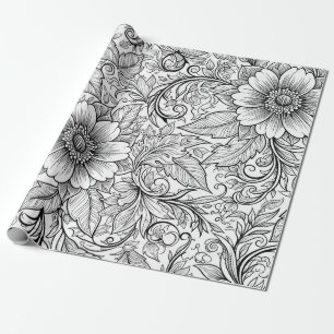 Papier Cadeau Motif floral monochrome chic de luxe (3)