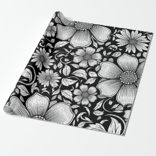 Papier Cadeau Motif floral monochrome chic de luxe (6)