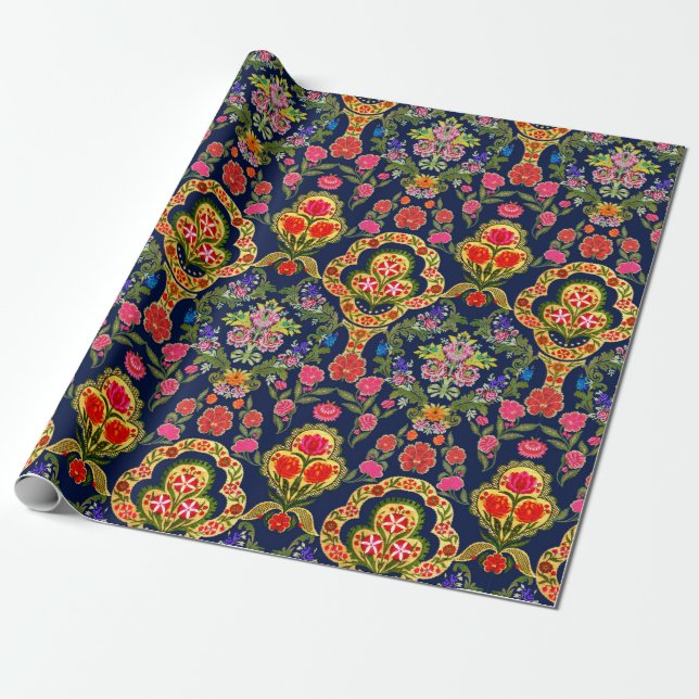 Papier Cadeau Motif floral mughien ethnique incomparable (Déroulé)