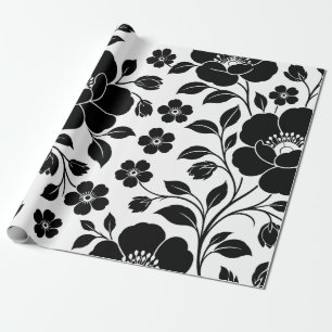 Papier Cadeau Motif floral noir élégant