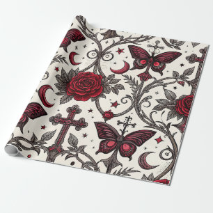 Papier Cadeau Motif floral papillon gothique (1)