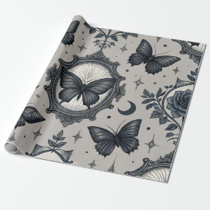 Papier Cadeau Motif floral papillon gothique (2)