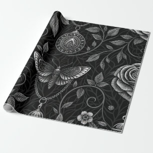 Papier Cadeau Motif floral papillon gothique (3)