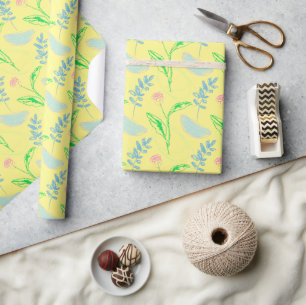 Papier Cadeau Motif floral Pastel dessiné à la main