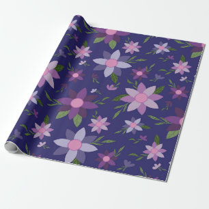 Papier Cadeau Motif floral printanier sur fond bleu