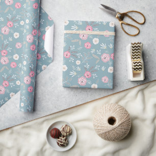 Papier Cadeau Motif floral rétro.