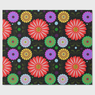 Papier Cadeau Motif floral rétro lumineux d'art folklorique colo