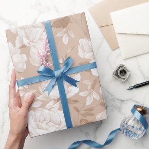 Papier Cadeau Motif floral rose beige neutre doux