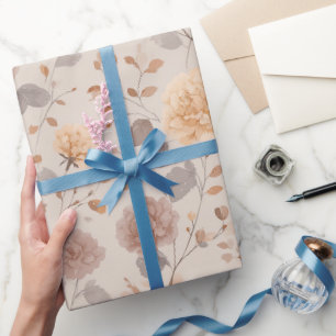 Papier Cadeau Motif floral rose beige neutre doux