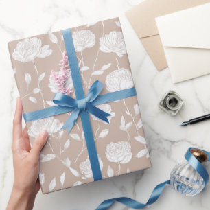 Papier Cadeau Motif floral rose blanc neutre chic
