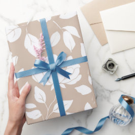 Papier Cadeau Motif floral rose blanc neutre chic