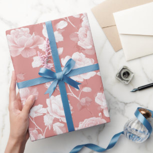 Papier Cadeau Motif floral rose blanc rose bébé féminin