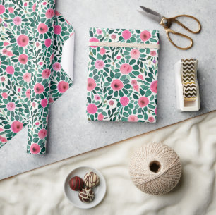 Papier Cadeau Motif floral rose et vert