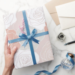 Papier Cadeau Motif floral rose pastel minimaliste blanc