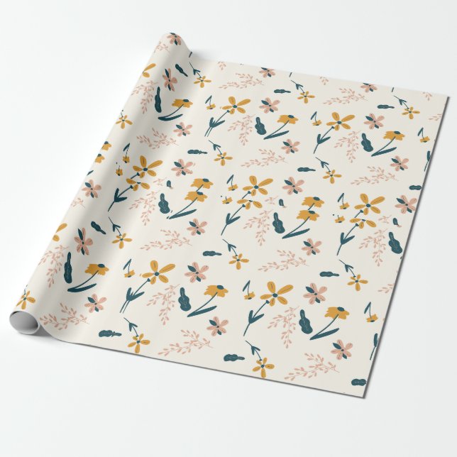 Papier Cadeau Motif floral rose tranquille  (Déroulé)