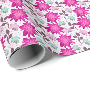 Papier Cadeau Motif floral rose vibrant   Fleurs modernes audaci