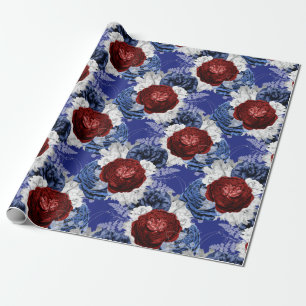 Papier Cadeau Motif floral rouge, blanc et bleu USA