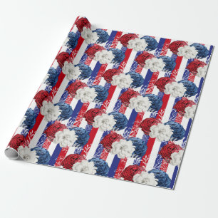 Papier Cadeau Motif floral rouge, blanc et bleu USA