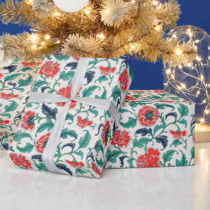 Papier Cadeau Motif floral rouge et vert