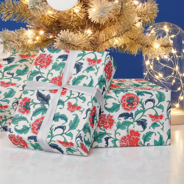 Papier Cadeau Motif floral rouge et vert (Vacances)