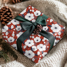 Motif floral rouge hiver Noël blanc
