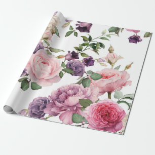 Papier Cadeau Motif floral sans couture avec roses, aquarelle. p