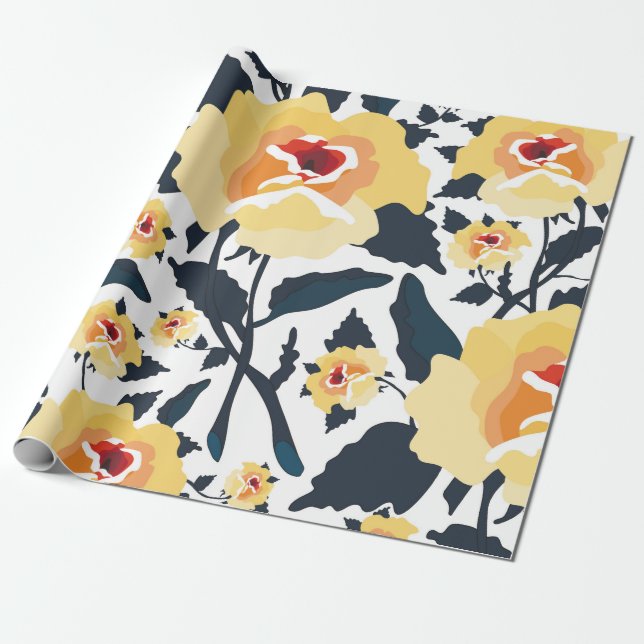 Papier Cadeau Motif floral sans couture avec roses. texti transp (Déroulé)