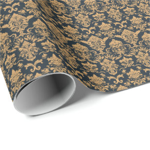 Papier Cadeau Motif floral sans couture en damas or vintage.