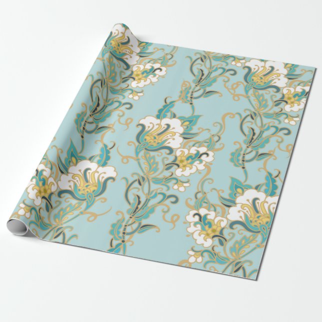 Papier Cadeau Motif floral sans parfum avec fleurs de coton blan (Déroulé)
