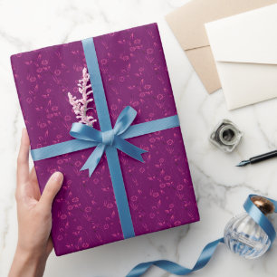 Papier Cadeau Motif floral uni rétro bordeaux