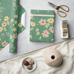 Papier Cadeau Motif floral vert bohème moderne