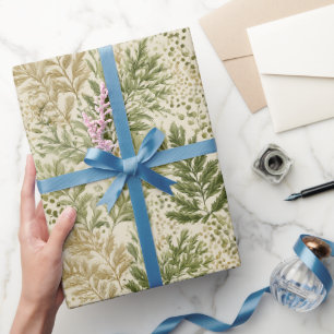 Papier Cadeau Motif floral vert botanique beige