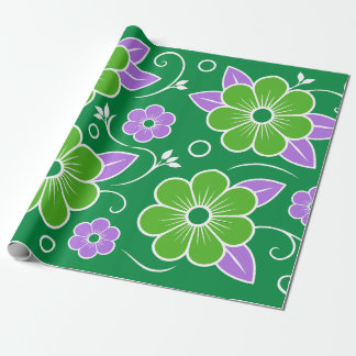 Papier Cadeau Motif floral vert et violet décoratif