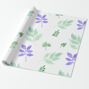 Papier Cadeau Motif floral, vert et violet feuilles