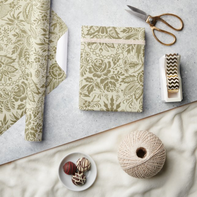 Papier Cadeau Motif Floral Vert Sage Antique Damas (Artisanat)