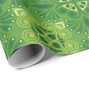 Papier Cadeau Motif floral vert sans couture avec symétrie