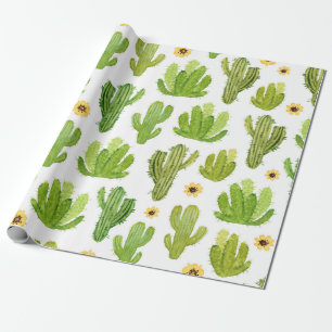 Papier Cadeau Motif fluide cactus aquarelle