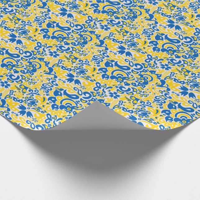 Papier Cadeau Motif folklorique aux couleurs du drapeau ukrainie (Coin)