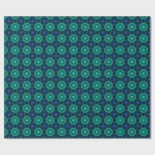 Papier Cadeau Motif fractal de kaléidoscope turquoise et bleu